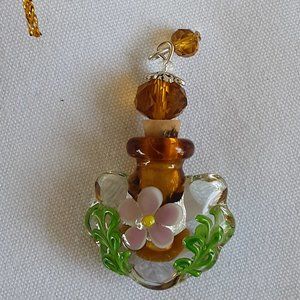 BOGO FREE Glass Bottle Necklace Amber Floral Embellished Crystal Bead Cork …